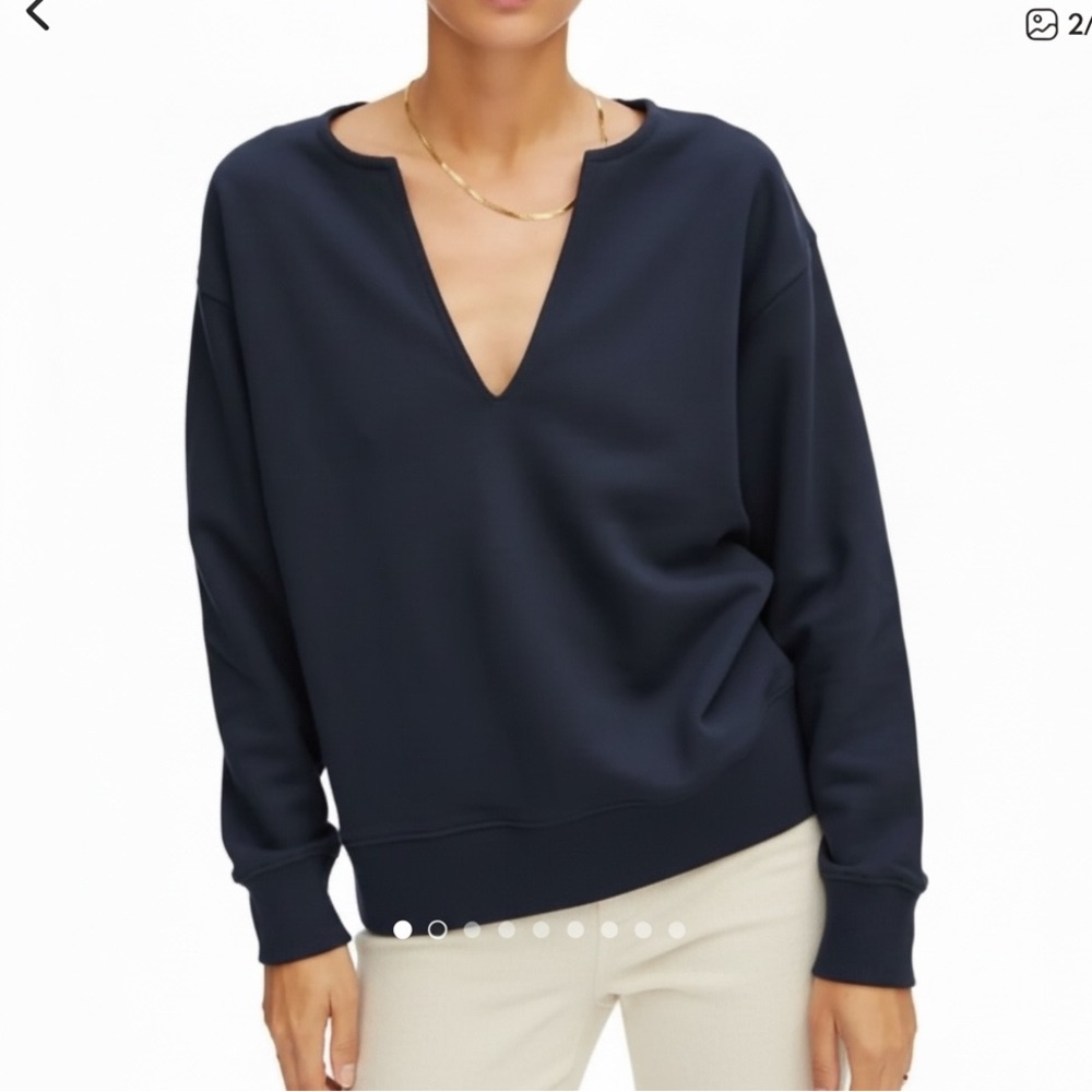 NWT Thakoon Women’s Deep V-Neck 100%‎ Cotton Sweatshirt in Navy